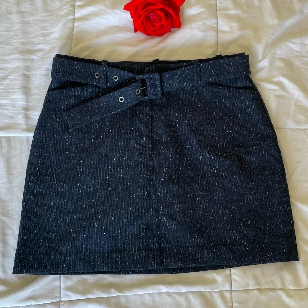 Theory blue speckled city mini skirt